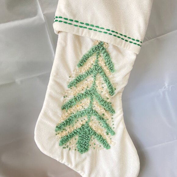 White Christmas Stocking Embroidered Tree with Shiny Beads Ornaments - Picture 5 of 11